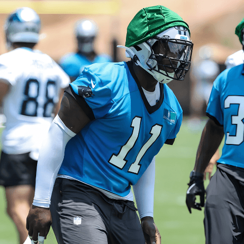 Nic Scourton at Carolina Panthers practice