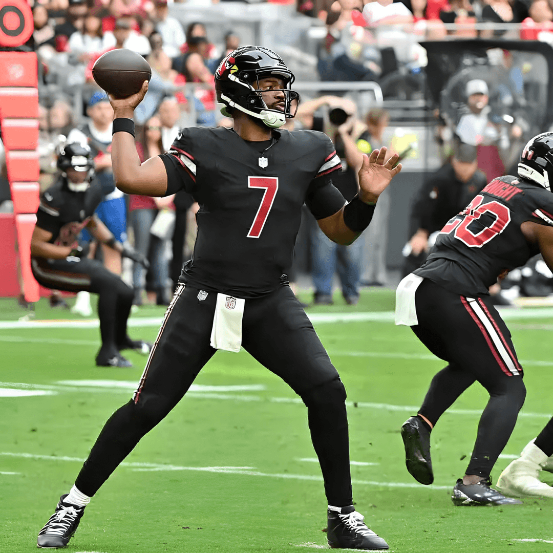 Jacoby Brissett throwing a pass in an Arizona Cardinals uniform