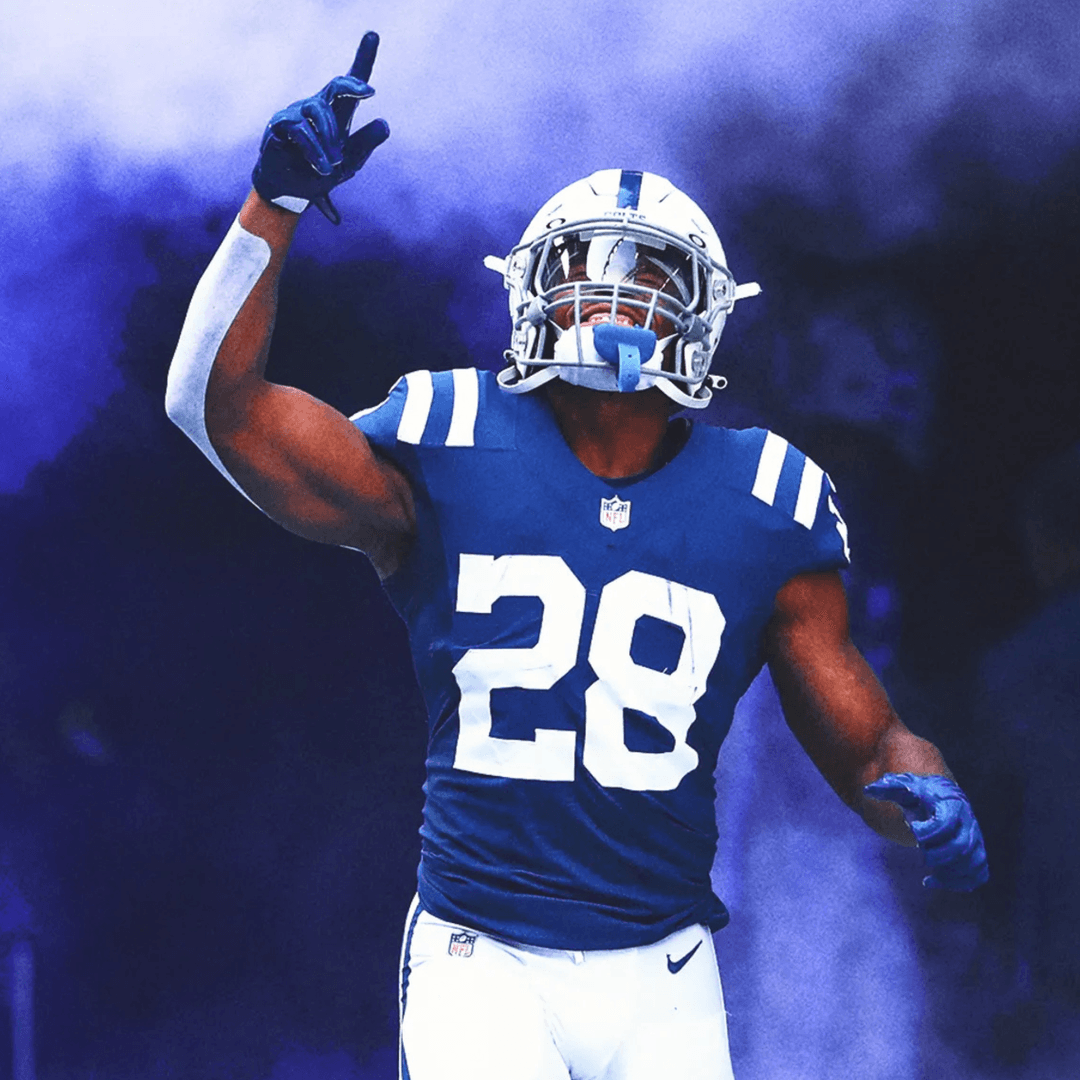 Jonathan Taylor celebrating in an Indianapolis Colts uniform