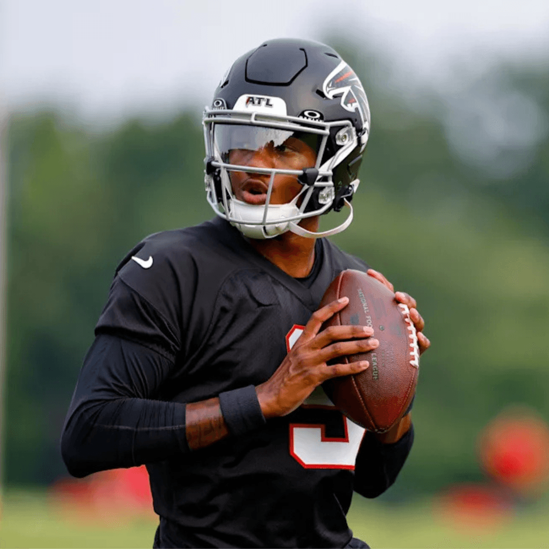 Michael Penix Jr. throwing the football at Atlanta Falcons practice