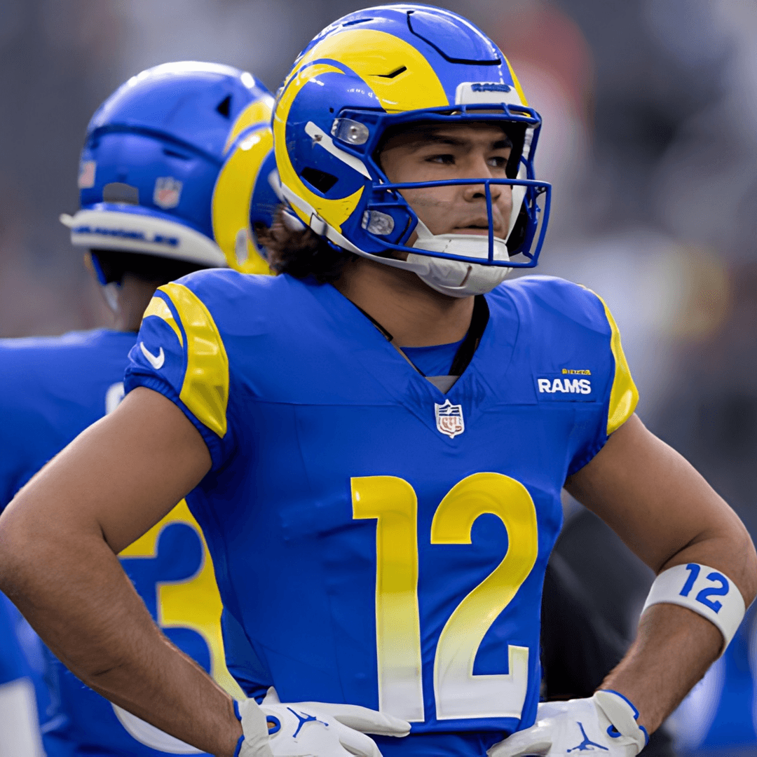 Puka Nacua in Los Angeles Rams apparel