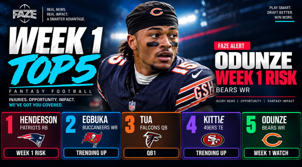 Week 1 Top 5: Rome Odunze Week 1 risk; Henderson, Egbuka, Tua, Kittle and Odunze.