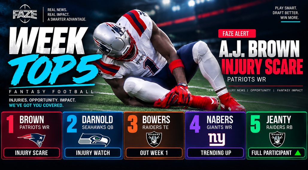 Week 1 Top 5: A.J. Brown injury scare, Darnold, Bowers, Nabers and Jeanty.