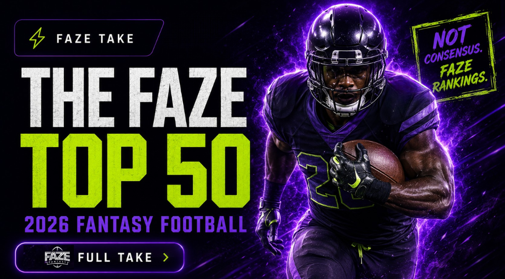 The FAZE Top 50 2026 fantasy football hero artwork